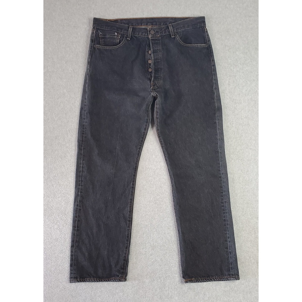 Levis 501 Jeans Size Tag 38x32 Fits 34X29 Charcoal Black Button Fly Denim